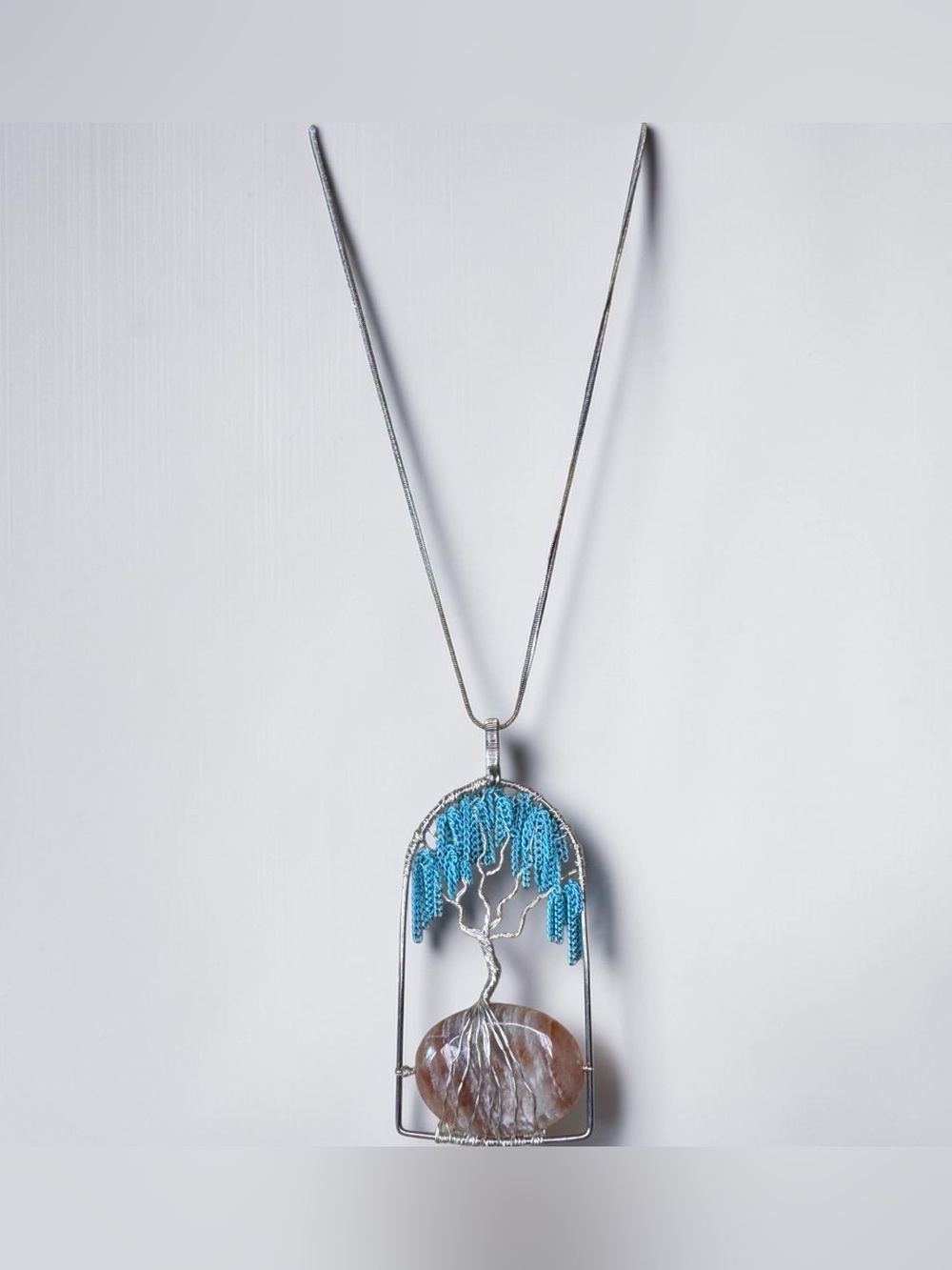 Vintage Tree of Life Pendant Necklace with Agate Stone